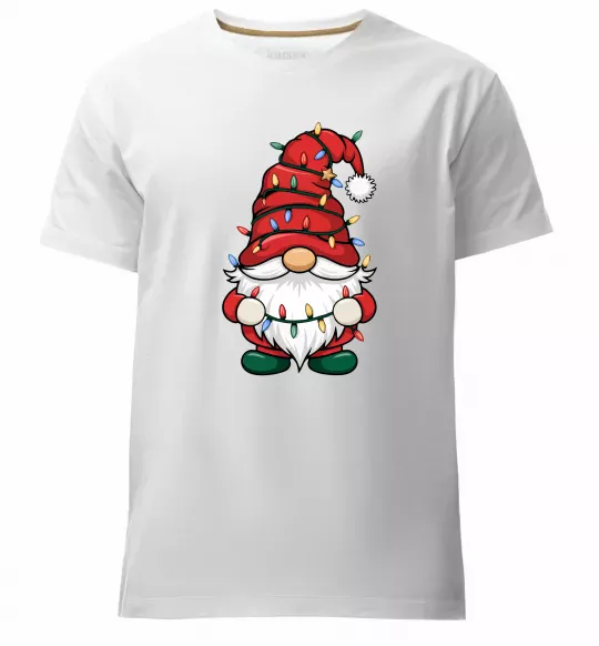Мужская премиум футболка Новорічний гном Белый фото