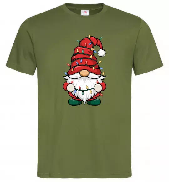 Мужская футболка Новорічний гном Оливковый фото