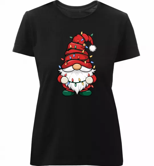 Женская премиум футболка Новорічний гном Черный фото