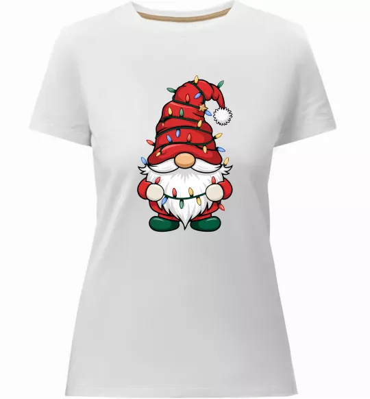 Женская премиум футболка Новорічний гном Белый фото