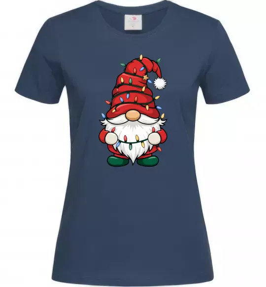 Женская футболка Новорічний гном Темно-синий фото
