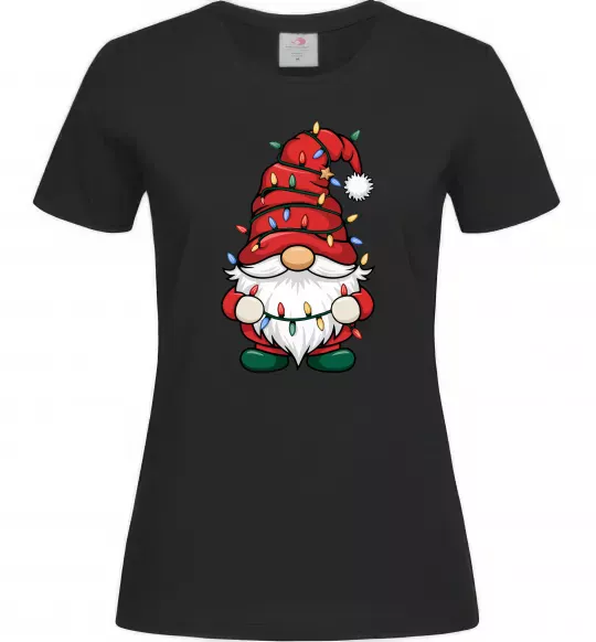 Женская футболка Новорічний гном Черный фото