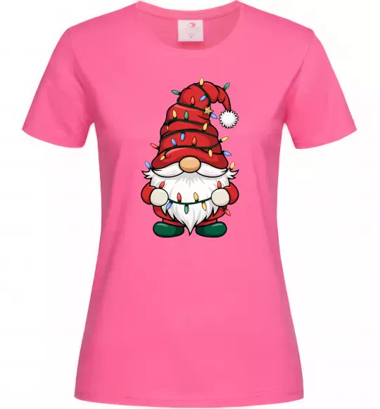 Женская футболка Новорічний гном Ярко-розовый фото