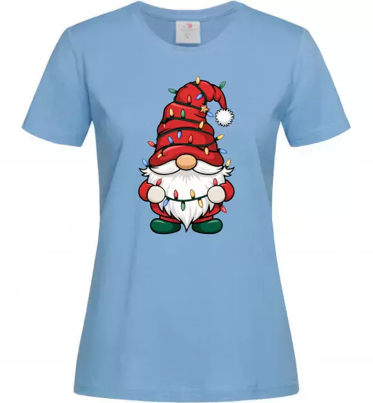 Женская футболка Новорічний гном Голубой фото