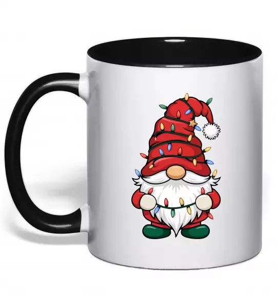 Чашка с цветной ручкой Новорічний гном Черный фото