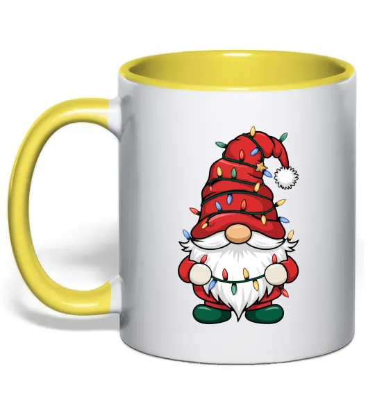 Чашка с цветной ручкой Новорічний гном Лимонный фото