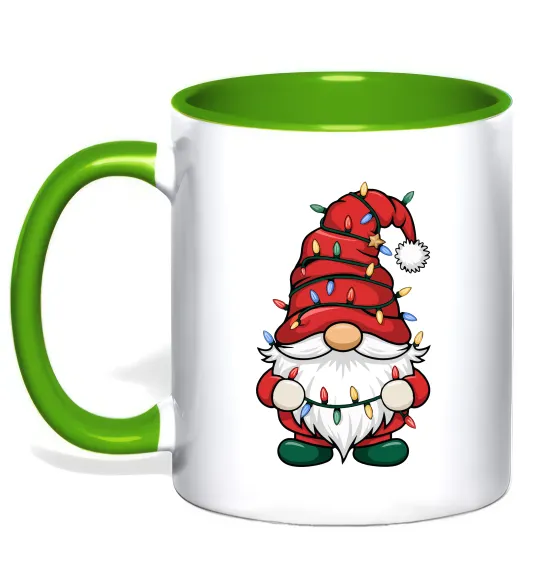 Чашка с цветной ручкой Новорічний гном Лаймовый фото