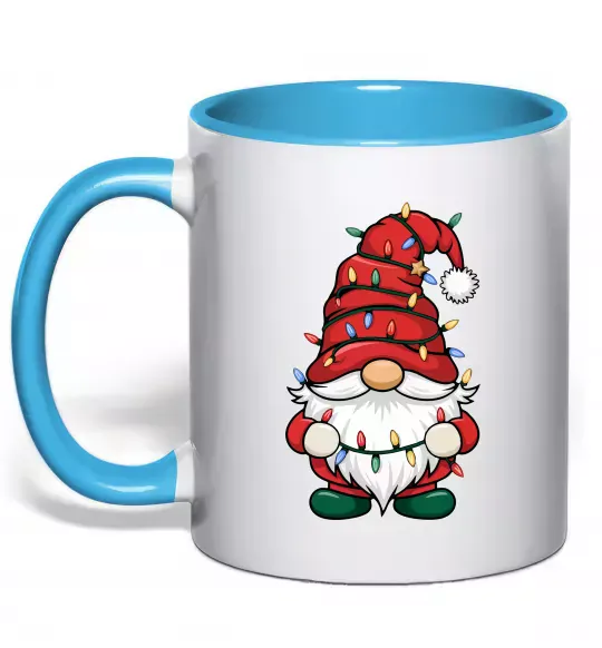 Чашка с цветной ручкой Новорічний гном Голубой фото