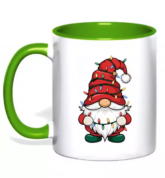 Чашка с цветной ручкой Новорічний гном Зеленый фото