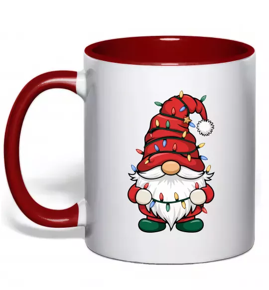 Чашка с цветной ручкой Новорічний гном Красный фото