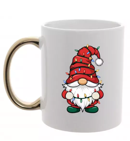 Чашка с цветной ручкой Новорічний гном Золото фото