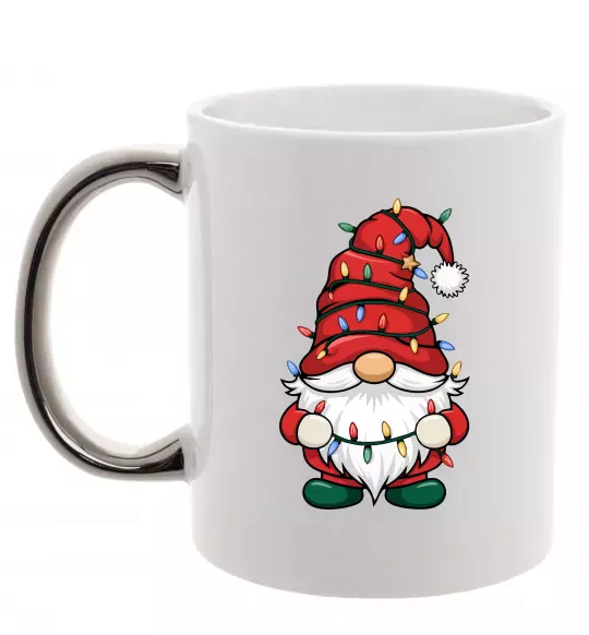 Чашка с цветной ручкой Новорічний гном Серебро фото