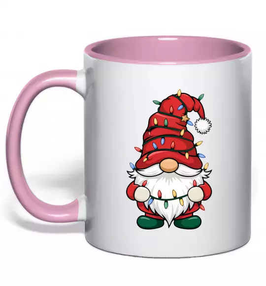 Чашка с цветной ручкой Новорічний гном Нежно розовый фото