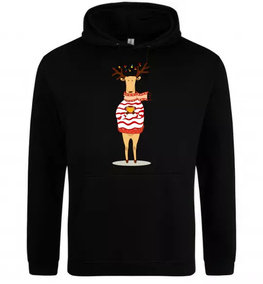 Женская толстовка (худи) Новорічний Олень Черный фото