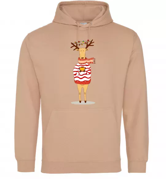 Женская толстовка (худи) Новорічний Олень Песочный фото