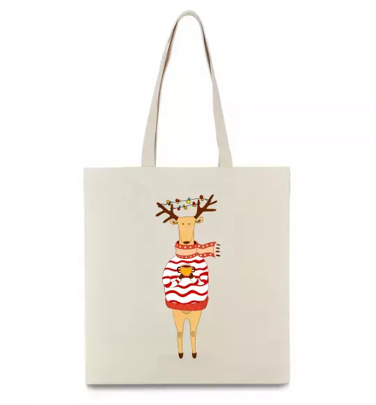 Эко-сумка Новорічний Олень Бежевый фото