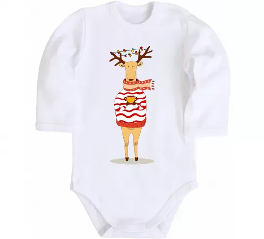 Детский боди Новорічний Олень Белый фото