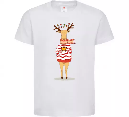 Дитяча футболка Новорічний Олень Білий фото
