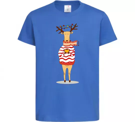 Дитяча футболка Новорічний Олень Яскраво-синій фото