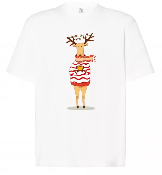 Футболка Оверсайз Новорічний Олень Білий фото