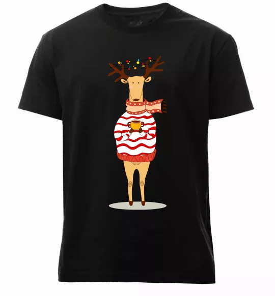 Чоловіча преміум футболка Новорічний Олень Чорний фото
