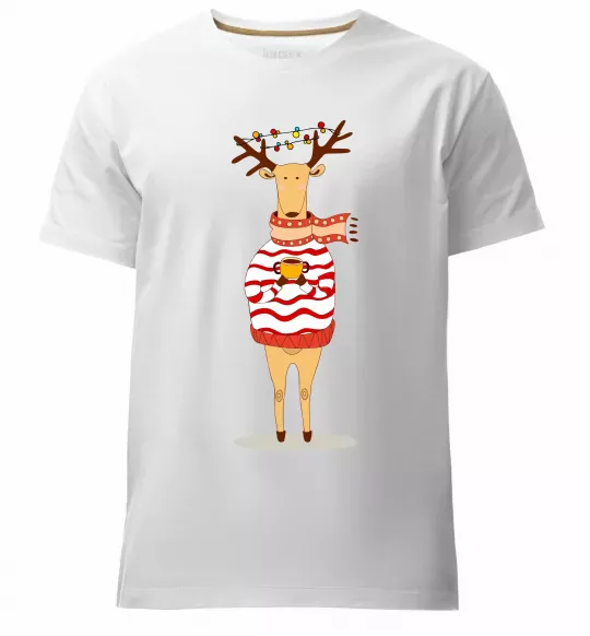 Чоловіча преміум футболка Новорічний Олень Білий фото