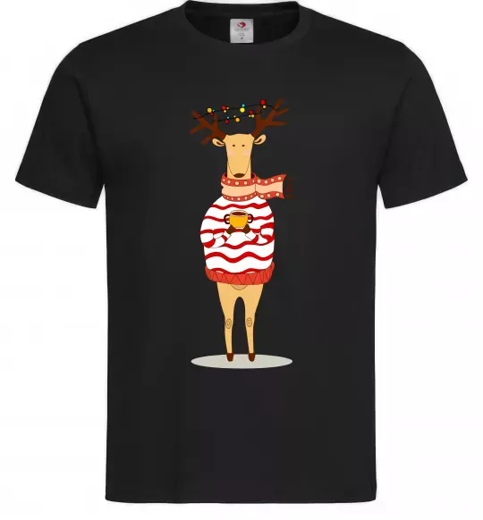 Чоловіча футболка Новорічний Олень Чорний фото