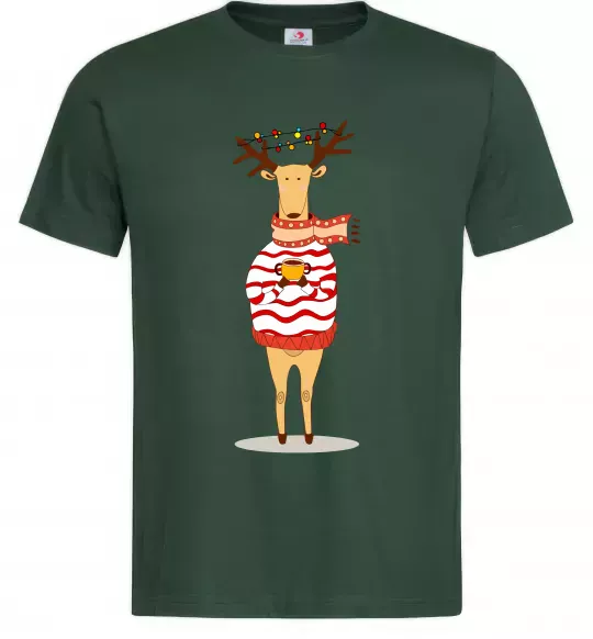 Чоловіча футболка Новорічний Олень Темно-зелений фото