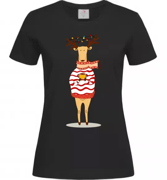Жіноча футболка Новорічний Олень Чорний фото