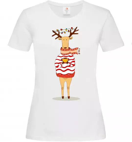 Жіноча футболка Новорічний Олень Білий фото