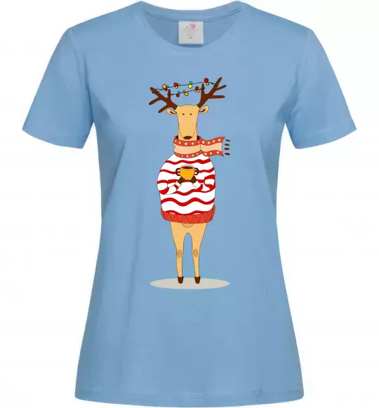 Жіноча футболка Новорічний Олень Блакитний фото