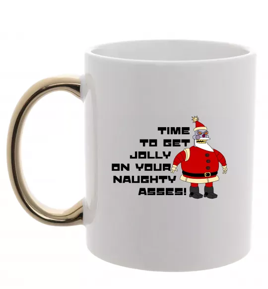 Чашка з кольоровою ручкою Робо Санта Футурама Золото фото