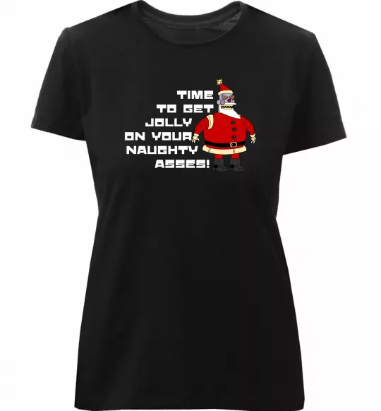 Жіноча преміум футболка Робо Санта Футурама Чорний фото