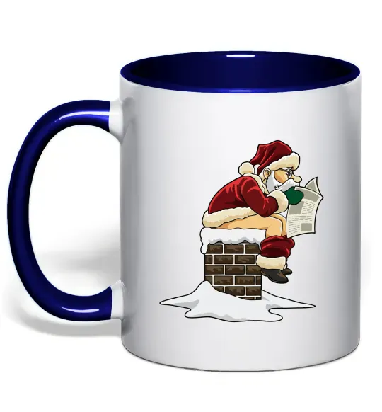 Чашка з кольоровою ручкою Санта димохід Глибокий темно-синій фото