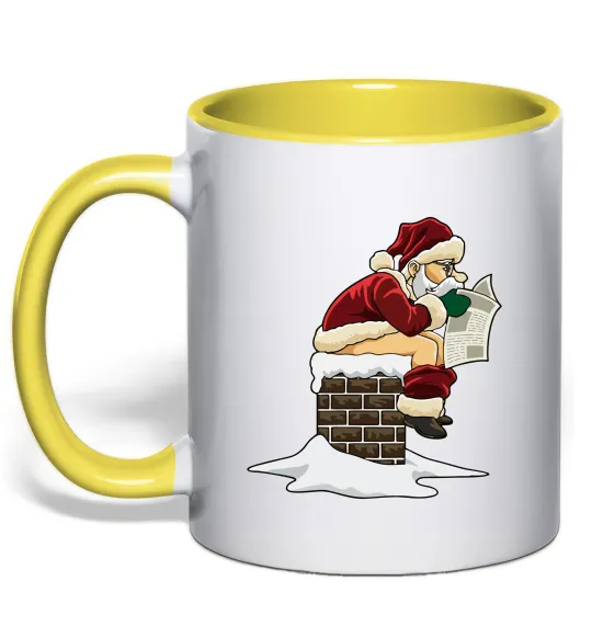 Чашка с цветной ручкой Санта димохід Лимонный фото