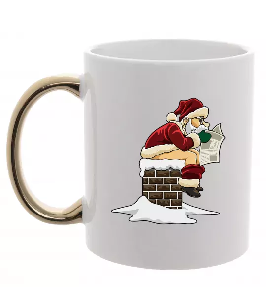 Чашка з кольоровою ручкою Санта димохід Золото фото