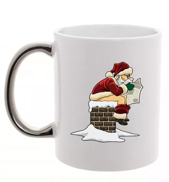 Чашка з кольоровою ручкою Санта димохід Срібло фото