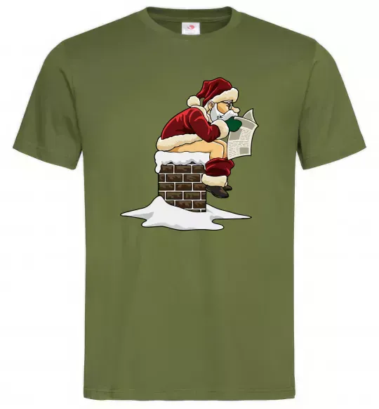 Мужская футболка Санта димохід Оливковый фото