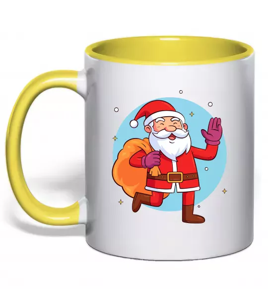 Чашка с цветной ручкой Санта з мішком Солнечно желтый фото