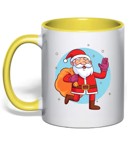 Чашка з кольоровою ручкою Санта з мішком Лимонний фото