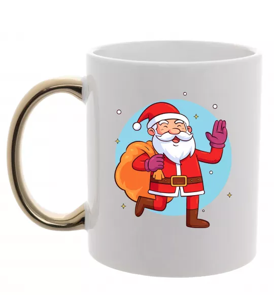 Чашка с цветной ручкой Санта з мішком Золото фото