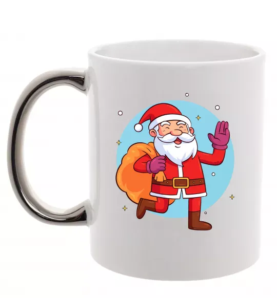 Чашка с цветной ручкой Санта з мішком Серебро фото