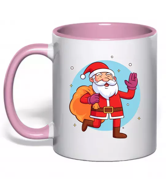 Чашка с цветной ручкой Санта з мішком Нежно розовый фото