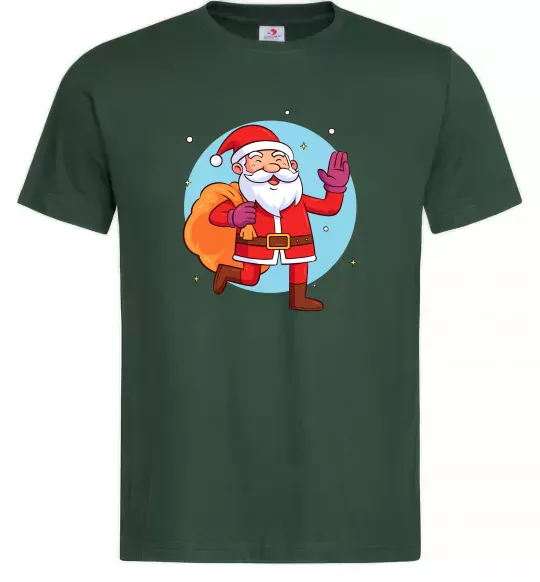 Мужская футболка Санта з мішком Темно-зеленый фото