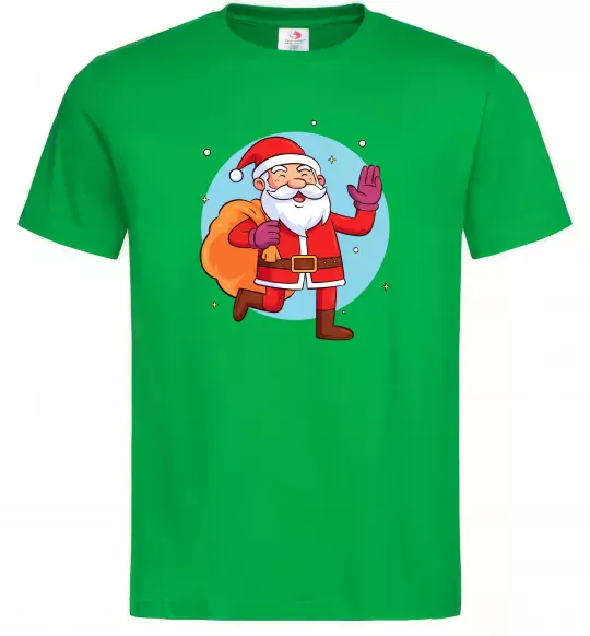Мужская футболка Санта з мішком Зеленый фото