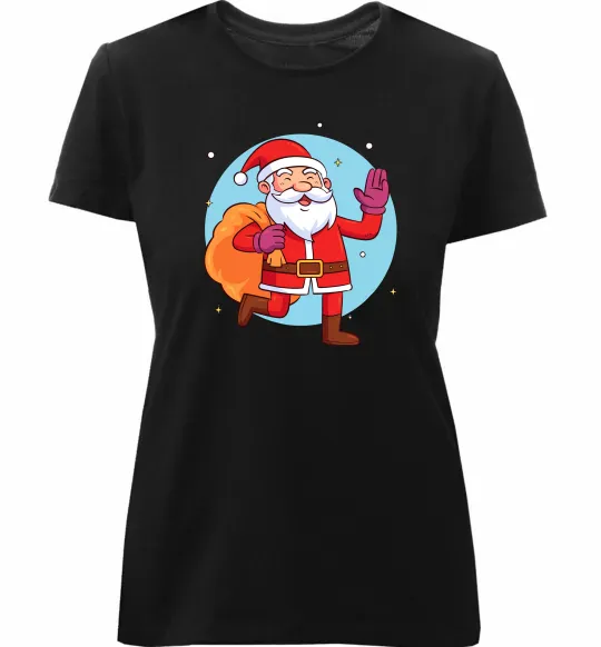 Женская премиум футболка Санта з мішком Черный фото