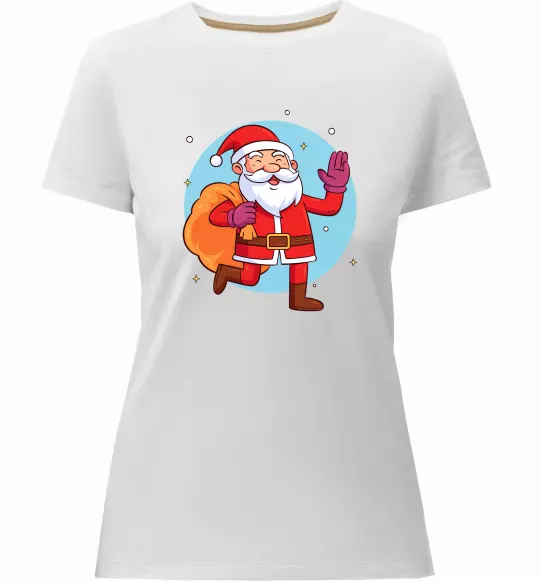 Женская премиум футболка Санта з мішком Белый фото