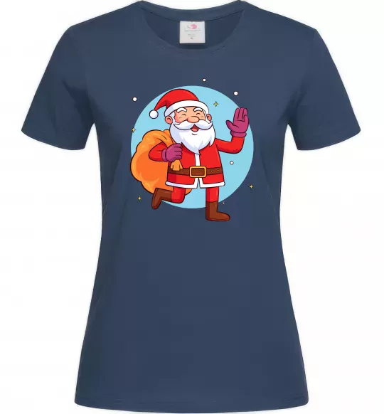 Женская футболка Санта з мішком Темно-синий фото