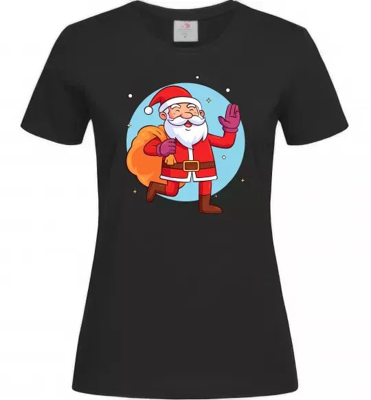 Женская футболка Санта з мішком Черный фото
