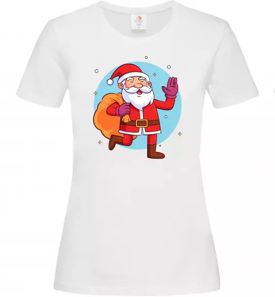 Женская футболка Санта з мішком Белый фото